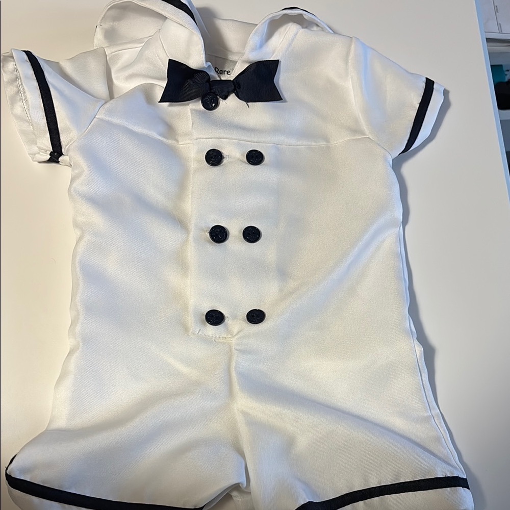 Adorable White Romper with Navy Accents